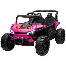 Qaba 12V Childrens Ride On Truck, Battery Powered Electric Car for Kids w/ Remote Control, 4-Wheel Suspension & LED Lights, Pink