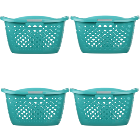 (4 pack) Home Logic 1.8 Bushel Hip Grip Plastic Laundry Basket, Teal, Adult / Tween