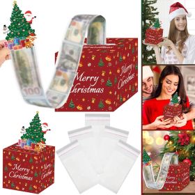 Christmas Money Box for Cash Gift Pull Surprise Money Holder Cash Gift Xmas Money Pull Box with Christmas Tree Card and Transparent Bags for Chri