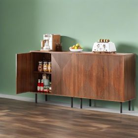 Vintage Walnut Storage Cabinet Set, Freestanding Floor Cabinet, Classic 59 inches Sideboard, Wood Buffet Cabinet