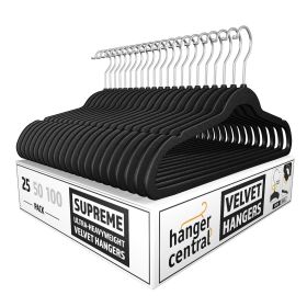 50 pack Space Saving, Heavy Duty Slim Velvet Hangers, Ridged Non-Slip, 360-Rotating Chrome Swivel Hook, Black (Count Per Pack: 25)