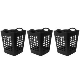 1.6 Bushel Flexible Square Plastic Laundry Hamper, 3 Pack, Black (Color: Black)