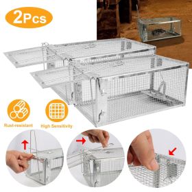 Rat Trap Cage Humane Live Rodent Trap Cage Galvanized Iron Mice Mouse Control Bait Catch with Detachable U Shaped Rod (size: 2 pcs)