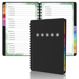 Spiral Password Book with Colorful Alphabetical Tabs -4.5x5.8 Inch Passwords Book for Internet Login, Website, Username (Color: Black)