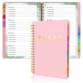 Spiral Password Book with Colorful Alphabetical Tabs -4.5x5.8 Inch Passwords Book for Internet Login, Website, Username (Color: Pink)
