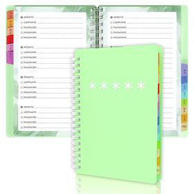 Spiral Password Book with Colorful Alphabetical Tabs -4.5x5.8 Inch Passwords Book for Internet Login, Website, Username (Color: Green)