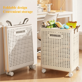 "Spacious" Collapsible Medium-Large Ceramic White Laundry Basket with No Lid - Faux Leather, Hand Wash, Solid Color (Color: Cream, size: L)